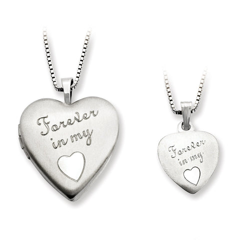 Sterling Silver Rhodium-plated Polished Satin Forever in My Heart Locket & - shirin-diamonds