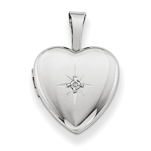 Sterling Silver Rhodium-plated & Dia. Polished 12mm Heart Locket QLS476 - shirin-diamonds