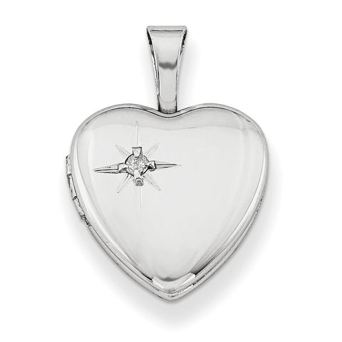 Sterling Silver Rhodium-plated & Dia. Polished 12mm Heart Locket QLS483 - shirin-diamonds