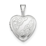 Sterling Silver Rhodium-plated Side Swirls 12mm Heart Locket QLS485 - shirin-diamonds