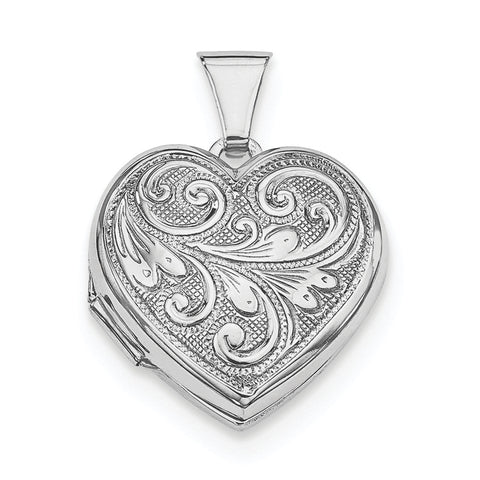 Sterling Silver Rhodium-plated Scrolled Front & Back Heart Locket QLS48 - shirin-diamonds