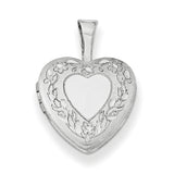 Sterling Silver Rhodium-plated Flower Border 12mm Heart Locket QLS490 - shirin-diamonds