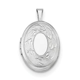 Sterling Silver Rhodium-plated 19mm Polished and Brushed Leaves Oval Locket QLS521 - shirin-diamonds