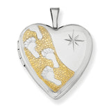 Sterling Silver Rhodium-plated Gold-plated Footprints 20mm Heart Locket QLS572 - shirin-diamonds