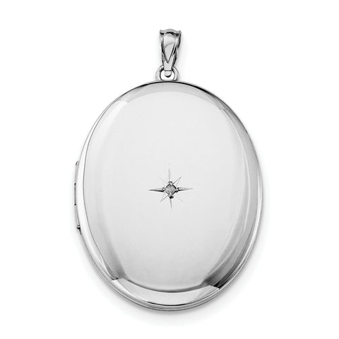 Sterling Silver Rhodium-plated & Diamond Polished 34mm Oval Locket QLS580 - shirin-diamonds