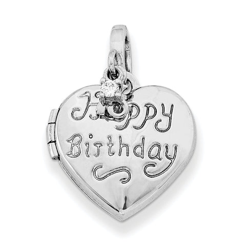 Sterling Silver Rhodium-plated Heart Happy 16th Birthday with CZ Locket QLS591 - shirin-diamonds