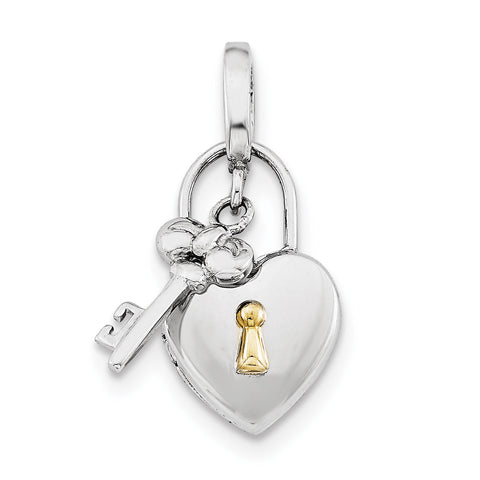 Sterling Silver Rhodium-plated 10mm Heart Lock & Key Hinge Locket QLS594 - shirin-diamonds