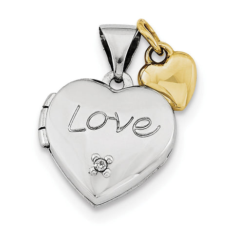 Sterling Silver Rhodium-plated w/Gold-plated Dia w/ Charm  Heart Locket QLS599 - shirin-diamonds