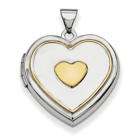Sterling Silver Rhodium-plated w/Gold-plate 21mm Heart Locket QLS603 - shirin-diamonds