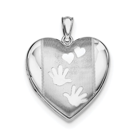 Sterling Silver Rhodium-plated Handprints Heart Locket QLS623 - shirin-diamonds
