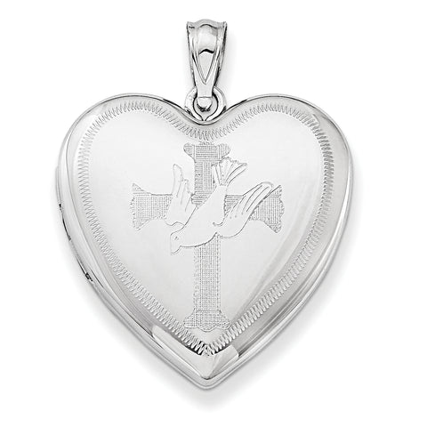 Sterling Silver Rhodium-plated Dove with Cross Heart Locket QLS634 - shirin-diamonds