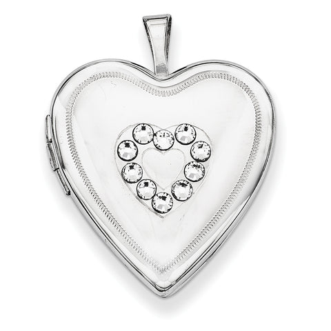 Sterling Silver Crystal Heart Locket QLS646 - shirin-diamonds