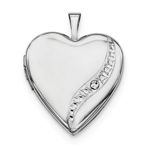 Sterling Silver Rhodium-plated Crystal Heart Locket QLS647 - shirin-diamonds