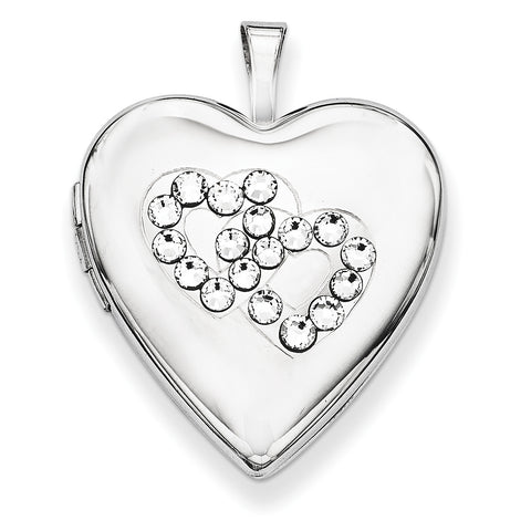 Sterling Silver Crystal Double Hearts Heart Locket QLS648 - shirin-diamonds