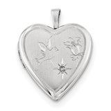 Sterling Silver Rhodium-plated Diamond D/C Dove & Flower Heart Locket QLS668 - shirin-diamonds