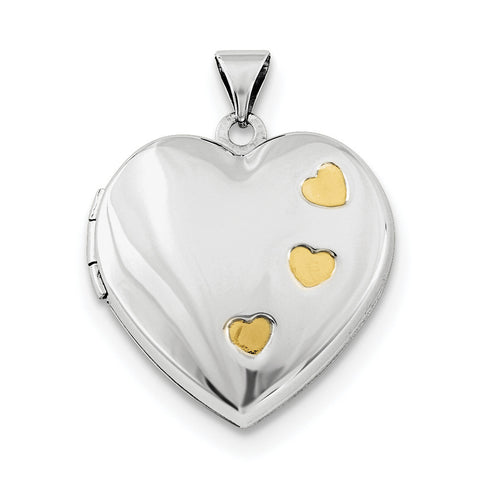 Sterling Silver Rhodium-plated w/Gold-plating Heart Locket - shirin-diamonds