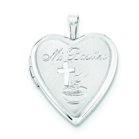 Sterling Silver 20mm Mi Bautizo Satin & Polished Heart Locket - shirin-diamonds