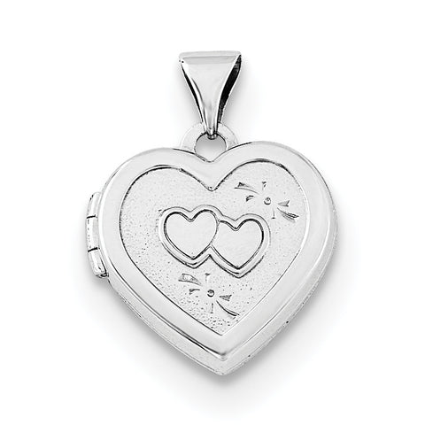 Sterling Silver Rhodium-plated 15mm Double Heart on Heart Locket - shirin-diamonds