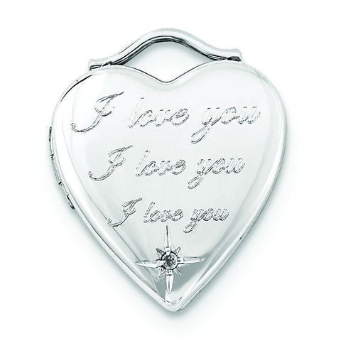 Sterling Silver Diamond I Love You 20mm Heart Locket - shirin-diamonds