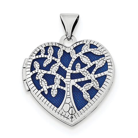 Sterling Silver Rhodium-plated 18mm Filigree Tree Heart Locket - shirin-diamonds