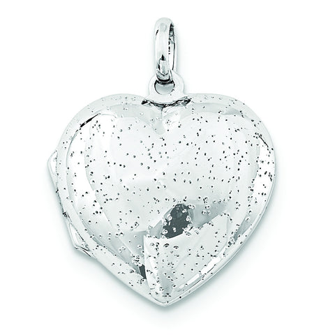 Sterling Silver Rhodium Plated 20mm Polished Sparkle Heart Locket - shirin-diamonds