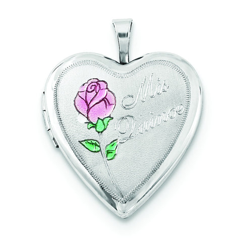 Sterling Silver 20mm Enameled Rose Mis Quince Heart Locket - shirin-diamonds