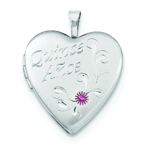 Sterling Silver 20mm Enameled D/C Quince Anos Heart Locket - shirin-diamonds