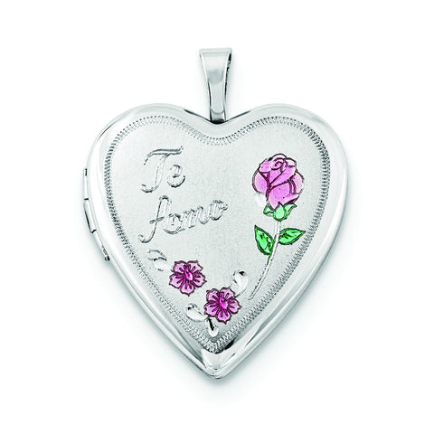 Sterling Silver 20mm Enameled Roses Te Amo Heart Locket - shirin-diamonds