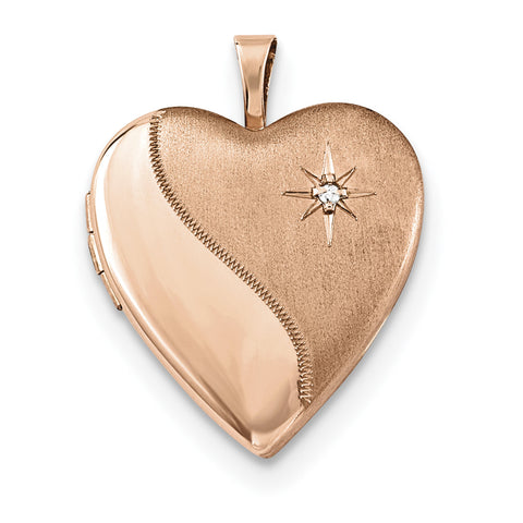 Sterling Silver Rose Gold-plated 20mm Diamond Heart Locket - shirin-diamonds