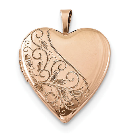 Sterling Silver Rose Gold-plated 20mm Swirl & Polished Heart Locket - shirin-diamonds