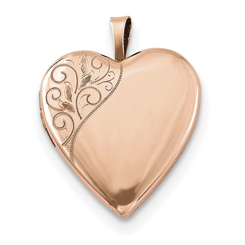 Sterling Silver Rose Gold-plated 20mm Polished Swirl Heart Locket - shirin-diamonds