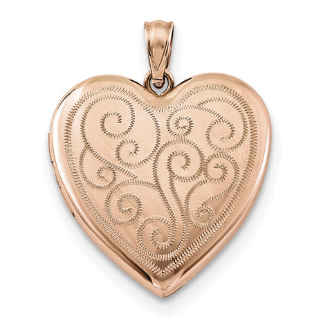 Sterling Silver Rose Gold-plated 24mm Swirl Design Heart Locket - shirin-diamonds