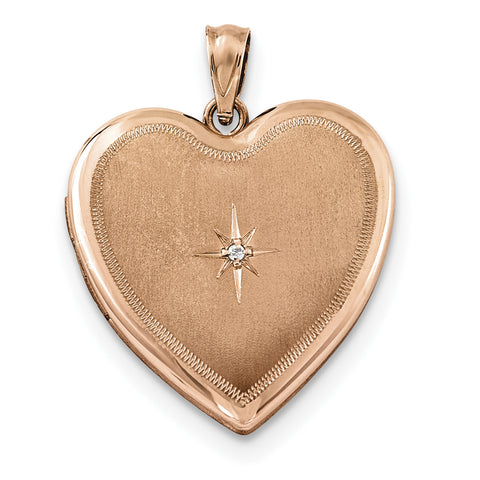 Sterling Silver Rose Gold-plated & Diamond 24mm D/C Heart Locket - shirin-diamonds