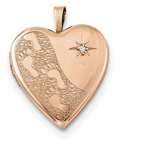 Sterling Silver Rose Gold-plated 20mm D/C Footprints Heart Locket - shirin-diamonds