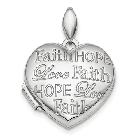 Sterling Silver Rhodium-plated Faith Hope Love Heart Locket QLS768 - shirin-diamonds