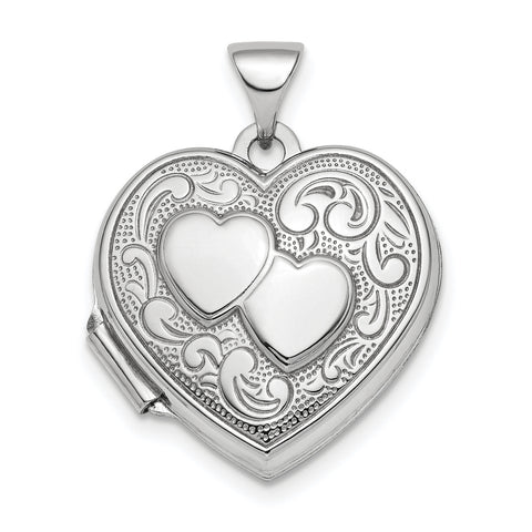 Sterling Silver Rhodium-plated Polished 2-Heart Design 18mm Heart Locket QLS775 - shirin-diamonds