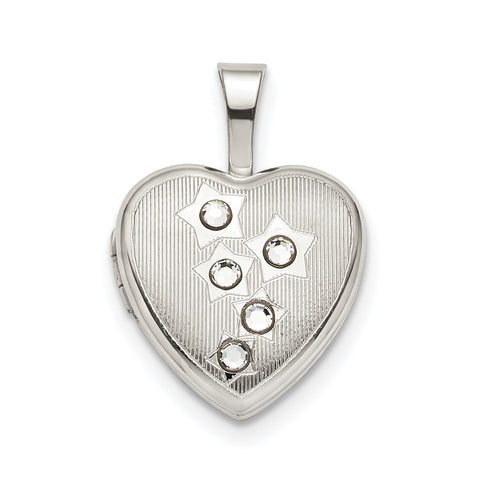 Sterling Silver 12mm Stars CZ Heart Locket QLS793 - shirin-diamonds