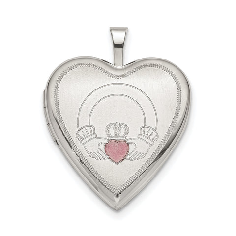 Sterling Silver 20mm Pink Enamel Claddagh Heart Locket QLS801 - shirin-diamonds