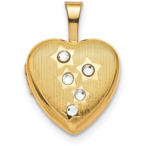 Sterling Silver Gold-plated 12mm Star CZ Heart Locket QLS802 - shirin-diamonds