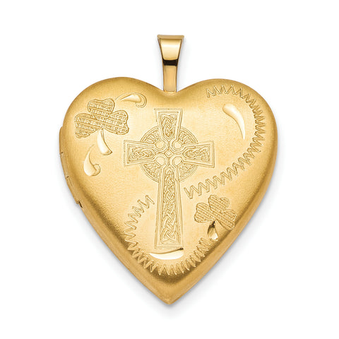 Sterling Silver Gold-plated 20mm Clover & Cross Heart Locket QLS804 - shirin-diamonds