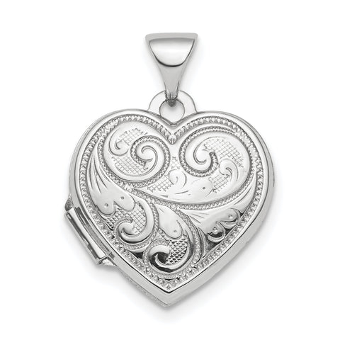 Sterling Silver Rhodium-plated Polished 15mm Heart Patterned Locket QLS809 - shirin-diamonds