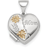 Sterling Silver Rhodium-plated & Gold-tone Floral Mom Heart Locket QLS816 - shirin-diamonds