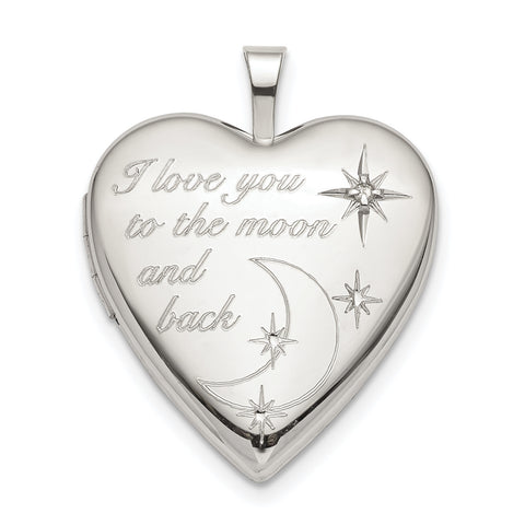 Sterling Silver 20mm LOVE TO THE MOON Diamond Heart Locket QLS820 - shirin-diamonds