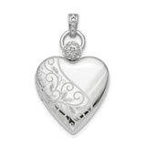 Sterling Silver Rhodium-plate 21mm Heart Dia. Accent D/C Satin Locket QLS821 - shirin-diamonds