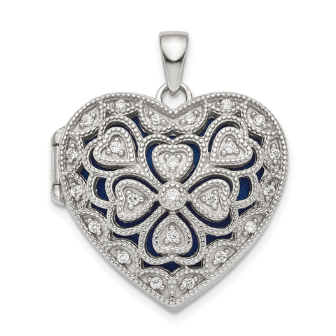 Sterling Silver Rhodium-plated Fancy CZ Heart Locket QLS822 - shirin-diamonds