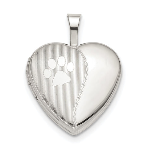 Sterling Silver 16mm Paw Print Heart Locket QLS832 - shirin-diamonds