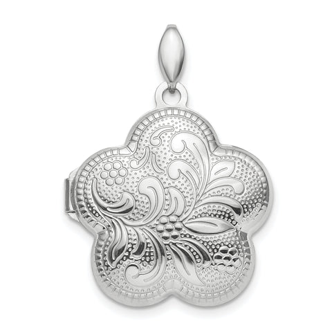 Sterling Silver Rhodium-plated Polished 21mm Domed Flower Locket QLS847 - shirin-diamonds