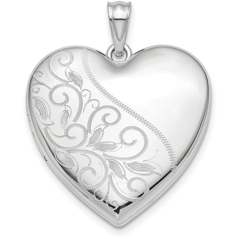 Sterling Silver Rhodium-plated 24mm Scrolled Ash Holder Heart Locket QLS868 - shirin-diamonds