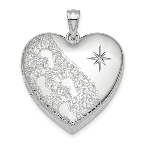 Sterling Silver Rhodium-plated 24mm D/C Footprints Ash Holder Heart Locket QLS874 - shirin-diamonds