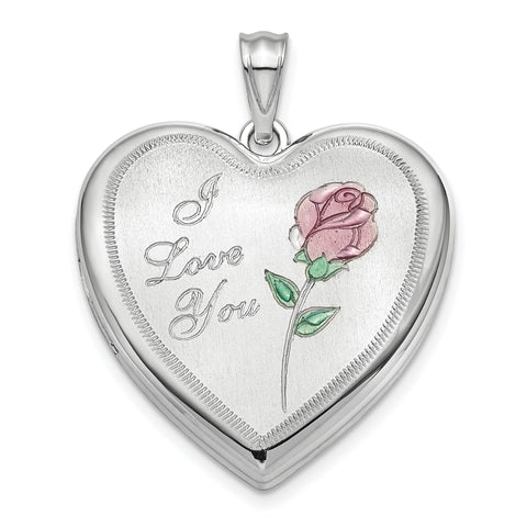 Sterling Silver Rhodium-plated 24mm Enameled Rose Ash Holder Heart Locket QLS875 - shirin-diamonds